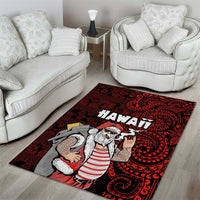 Hawaii Aloha Santa Claus Funny Polynesian Tattoo Area Rug Red Color