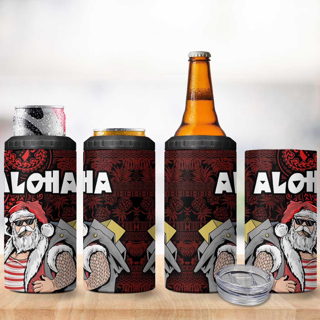 Hawaii Aloha Santa Claus Funny Polynesian Tattoo 4 in 1 Can Cooler Tumbler Red Color