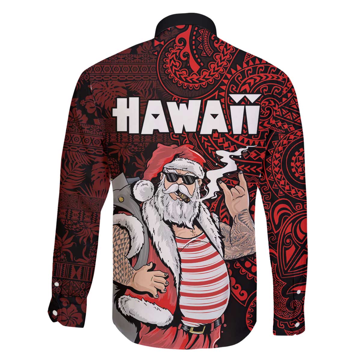 Hawaii Aloha Santa Claus Funny Polynesian Tattoo Family Matching Puletasi and Hawaiian Shirt Red Color