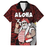 Hawaii Aloha Santa Claus Funny Polynesian Tattoo Family Matching Tank Maxi Dress and Hawaiian Shirt Red Color