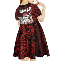 Hawaii Aloha Santa Claus Funny Polynesian Tattoo Kid Short Sleeve Dress Red Color