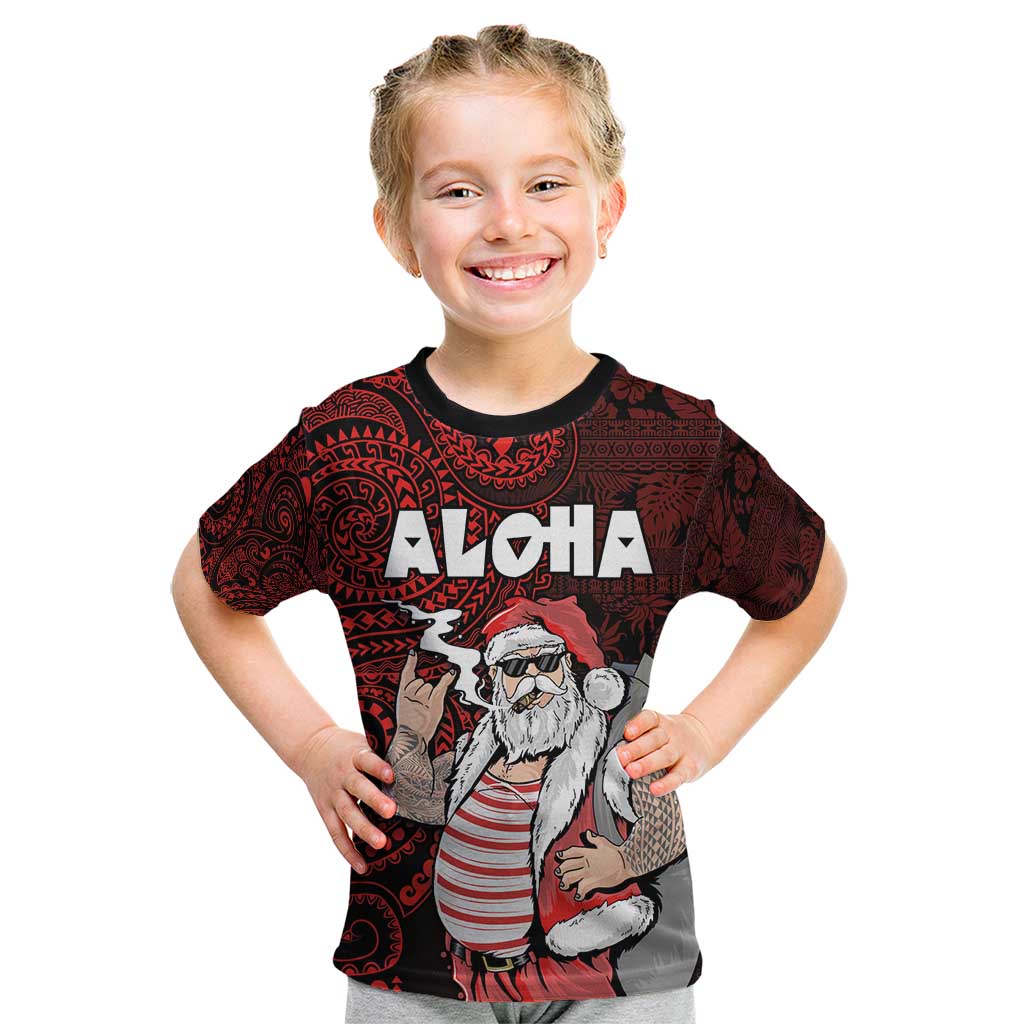 Hawaii Aloha Santa Claus Funny Polynesian Tattoo Kid T Shirt Red Color LT03 Red - Polynesian Pride