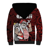 Hawaii Aloha Santa Claus Funny Polynesian Tattoo Sherpa Hoodie Red Color