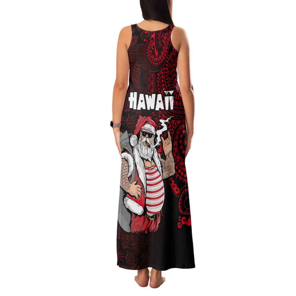 Hawaii Aloha Santa Claus Funny Polynesian Tattoo Tank Maxi Dress Red Color