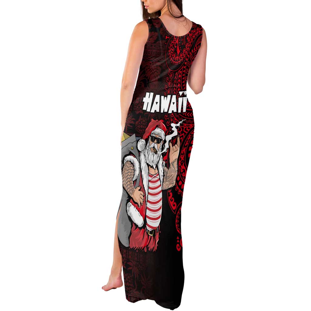 Hawaii Aloha Santa Claus Funny Polynesian Tattoo Tank Maxi Dress Red Color