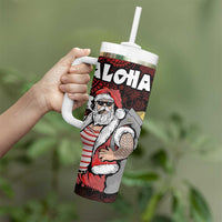 Hawaii Aloha Santa Claus Funny Polynesian Tattoo Tumbler With Handle Red Color