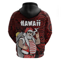Hawaii Aloha Santa Claus Funny Polynesian Tattoo Zip Hoodie Red Color
