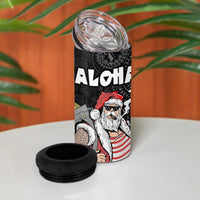 Hawaii Aloha Santa Claus Funny Polynesian Tattoo 4 in 1 Can Cooler Tumbler Black Color