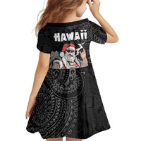 Hawaii Aloha Santa Claus Funny Polynesian Tattoo Family Matching Tank Maxi Dress and Hawaiian Shirt Black Color