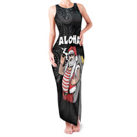 Hawaii Aloha Santa Claus Funny Polynesian Tattoo Family Matching Tank Maxi Dress and Hawaiian Shirt Black Color