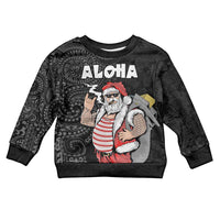 Hawaii Aloha Santa Claus Funny Polynesian Tattoo Kid Ugly Christmas Sweater Black Color