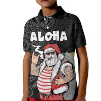 Hawaii Aloha Santa Claus Funny Polynesian Tattoo Kid Polo Shirt Black Color LT03 Kid Black - Polynesian Pride