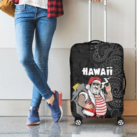 Hawaii Aloha Santa Claus Funny Polynesian Tattoo Luggage Cover Black Color