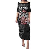 Hawaii Aloha Santa Claus Funny Polynesian Tattoo Puletasi Black Color