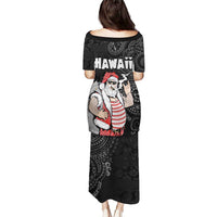 Hawaii Aloha Santa Claus Funny Polynesian Tattoo Puletasi Black Color