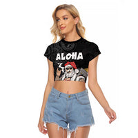 Hawaii Aloha Santa Claus Funny Polynesian Tattoo Raglan Cropped T Shirt Black Color LT03 Female Black - Polynesian Pride