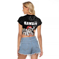 Hawaii Aloha Santa Claus Funny Polynesian Tattoo Raglan Cropped T Shirt Black Color LT03 - Polynesian Pride