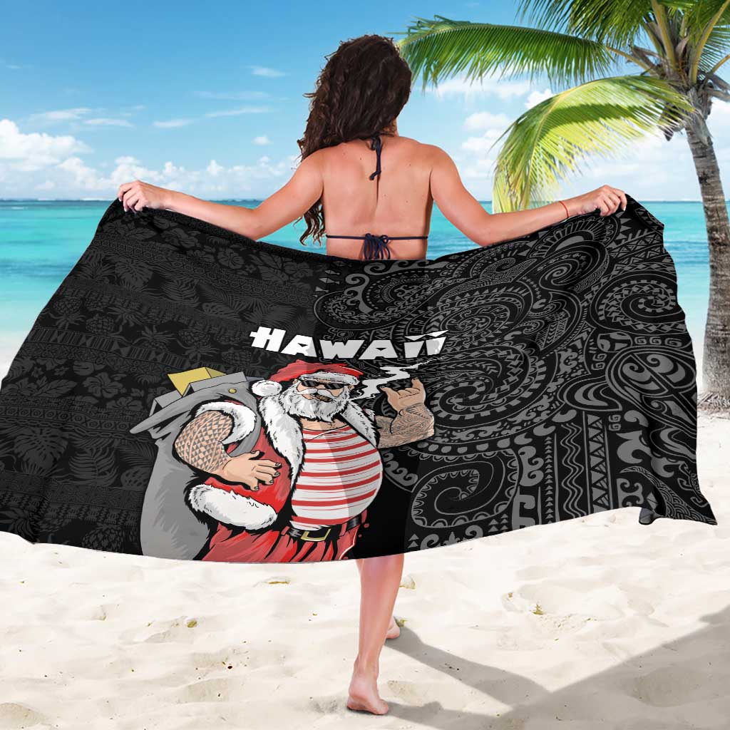 Hawaii Aloha Santa Claus Funny Polynesian Tattoo Sarong Black Color