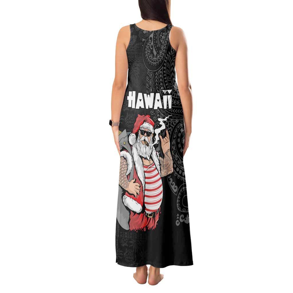 Hawaii Aloha Santa Claus Funny Polynesian Tattoo Tank Maxi Dress Black Color