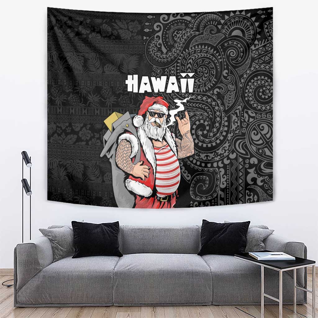 Hawaii Aloha Santa Claus Funny Polynesian Tattoo Tapestry Black Color LT03 Black - Polynesian Pride