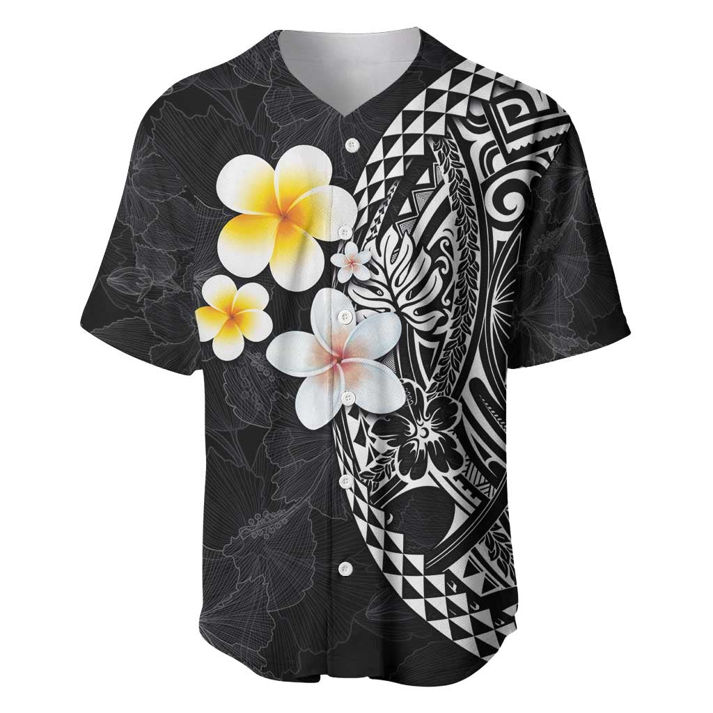 Hawaiian Hibiscus and Plumeria Polynesian Tribal Tattoo Baseball Jersey Black Color LT03 Black - Polynesian Pride