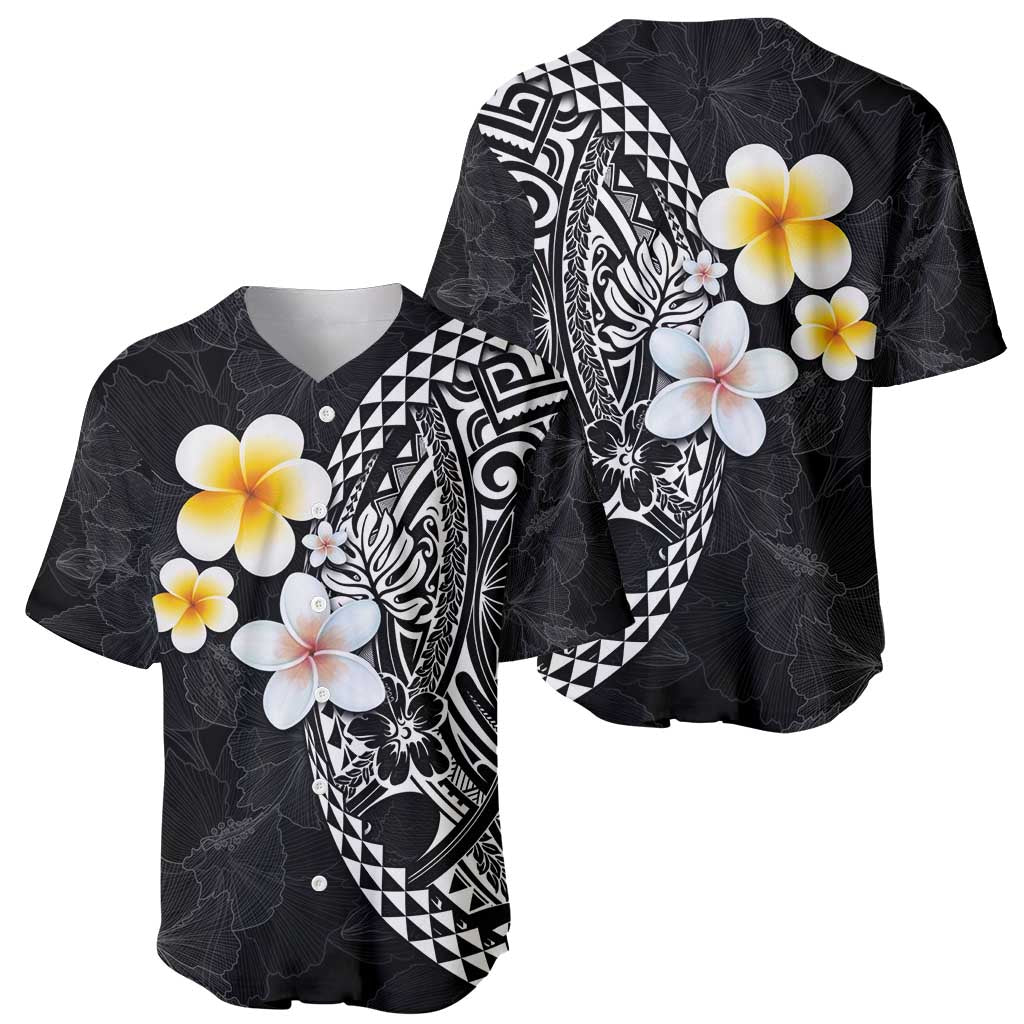 Hawaiian Hibiscus and Plumeria Polynesian Tribal Tattoo Baseball Jersey Black Color LT03 - Polynesian Pride