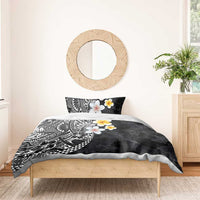 Hawaiian Hibiscus and Plumeria Polynesian Tribal Tattoo Bedding Set Black Color