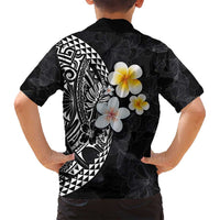 Hawaiian Hibiscus and Plumeria Polynesian Tribal Tattoo Family Matching Tank Maxi Dress and Hawaiian Shirt Black Color