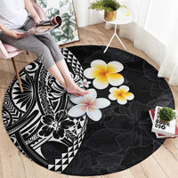Hawaiian Hibiscus and Plumeria Polynesian Tribal Tattoo Round Carpet Black Color LT03 - Polynesian Pride