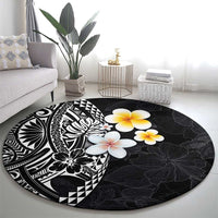 Hawaiian Hibiscus and Plumeria Polynesian Tribal Tattoo Round Carpet Black Color LT03 - Polynesian Pride