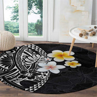 Hawaiian Hibiscus and Plumeria Polynesian Tribal Tattoo Round Carpet Black Color LT03 - Polynesian Pride