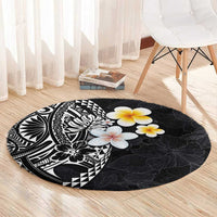 Hawaiian Hibiscus and Plumeria Polynesian Tribal Tattoo Round Carpet Black Color LT03 - Polynesian Pride