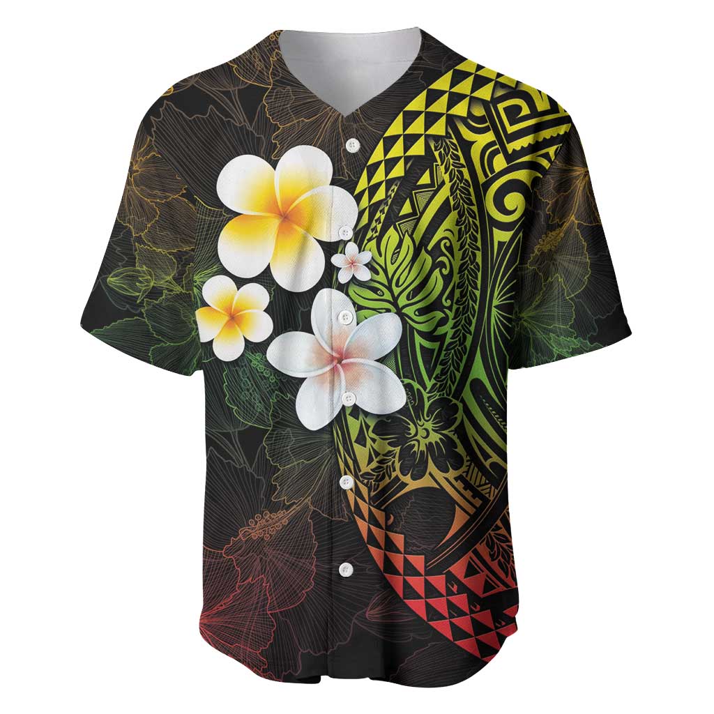 Hawaiian Hibiscus and Plumeria Polynesian Tribal Tattoo Baseball Jersey Reggae Color LT03 Reggae - Polynesian Pride