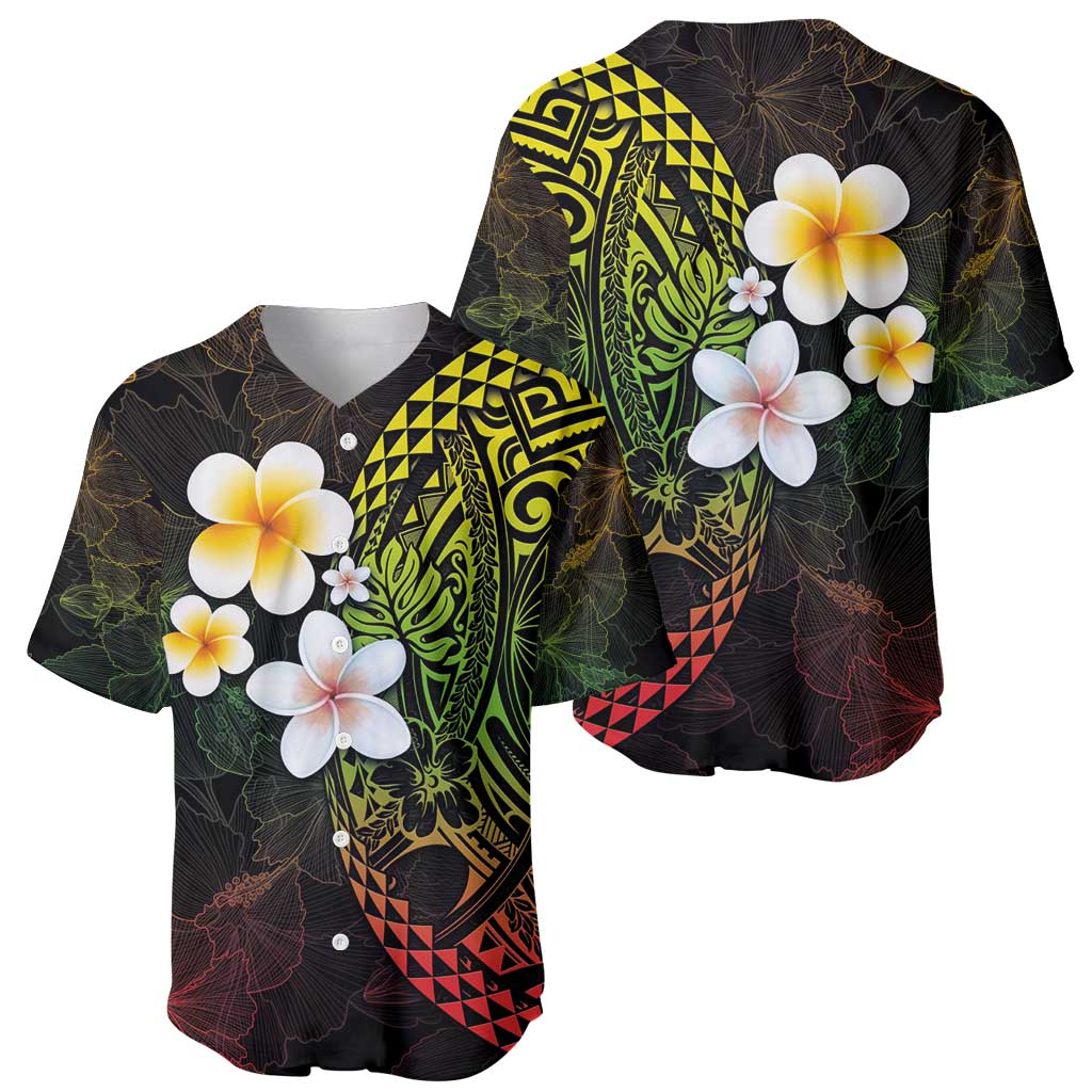 Hawaiian Hibiscus and Plumeria Polynesian Tribal Tattoo Baseball Jersey Reggae Color LT03 - Polynesian Pride