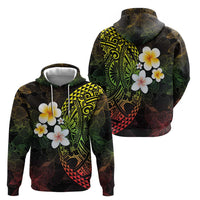 Hawaiian Hibiscus and Plumeria Polynesian Tribal Tattoo Hoodie Reggae Color