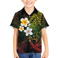 Hawaiian Hibiscus and Plumeria Polynesian Tribal Tattoo Kid Hawaiian Shirt Reggae Color