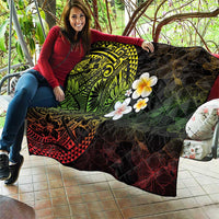 Hawaiian Hibiscus and Plumeria Polynesian Tribal Tattoo Quilt Reggae Color
