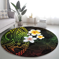Hawaiian Hibiscus and Plumeria Polynesian Tribal Tattoo Round Carpet Reggae Color LT03 - Polynesian Pride