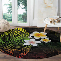 Hawaiian Hibiscus and Plumeria Polynesian Tribal Tattoo Round Carpet Reggae Color LT03 - Polynesian Pride