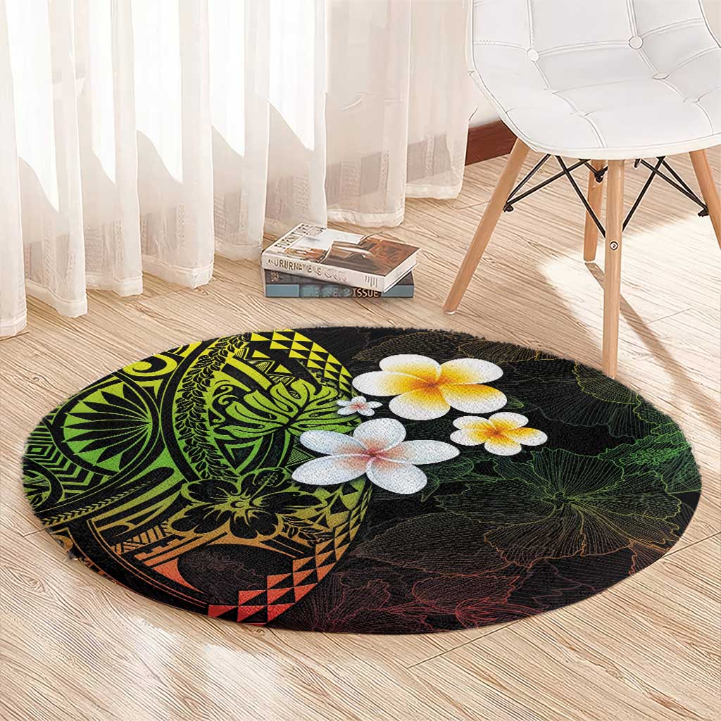 Hawaiian Hibiscus and Plumeria Polynesian Tribal Tattoo Round Carpet Reggae Color LT03 - Polynesian Pride