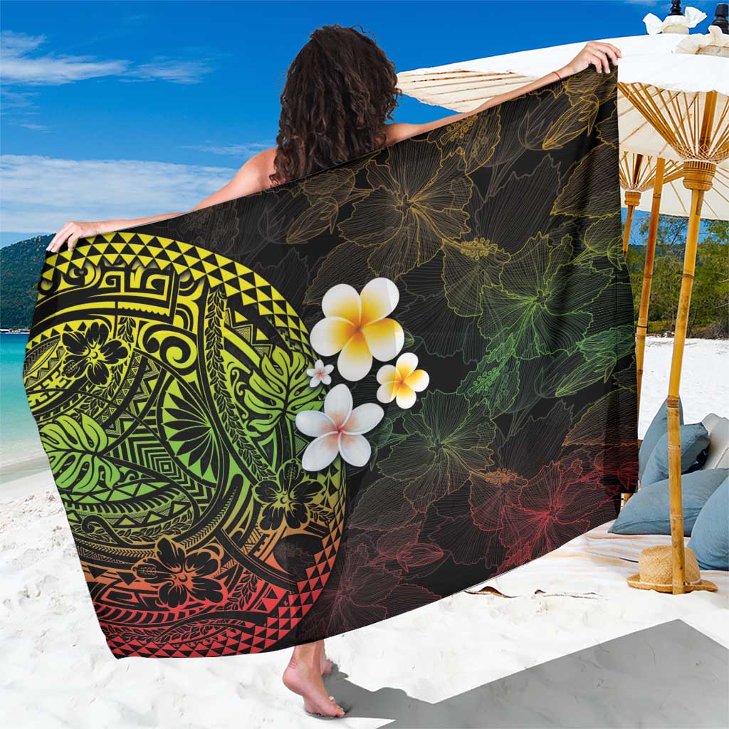 Hawaiian Hibiscus and Plumeria Polynesian Tribal Tattoo Sarong Reggae Color