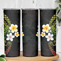 Hawaiian Hibiscus and Plumeria Polynesian Tribal Tattoo Skinny Tumbler Reggae Color