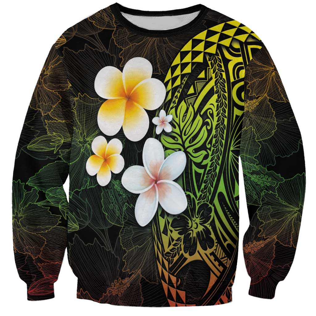 Hawaiian Hibiscus and Plumeria Polynesian Tribal Tattoo Sweatshirt Reggae Color LT03 Unisex Reggae - Polynesian Pride