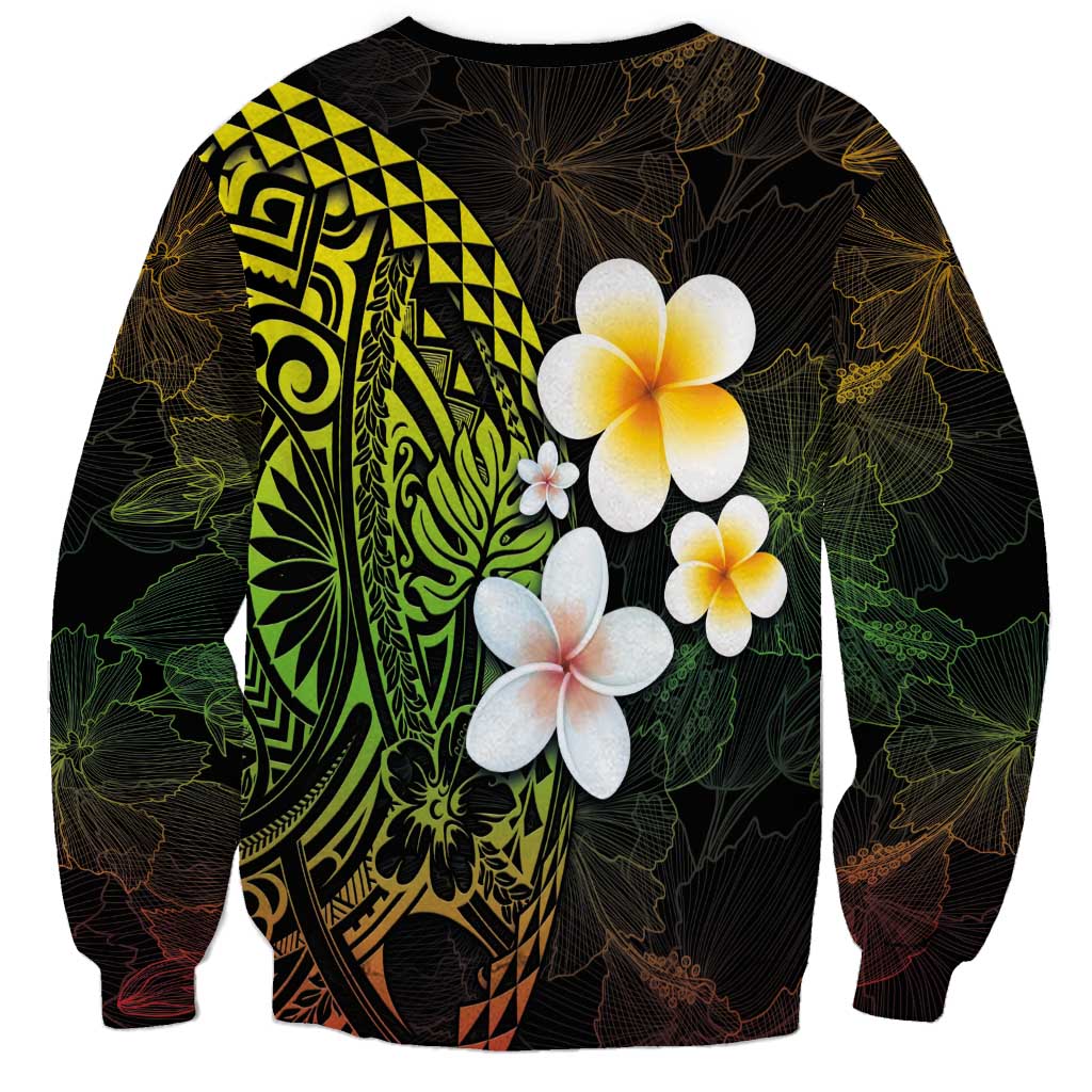 Hawaiian Hibiscus and Plumeria Polynesian Tribal Tattoo Sweatshirt Reggae Color LT03 - Polynesian Pride