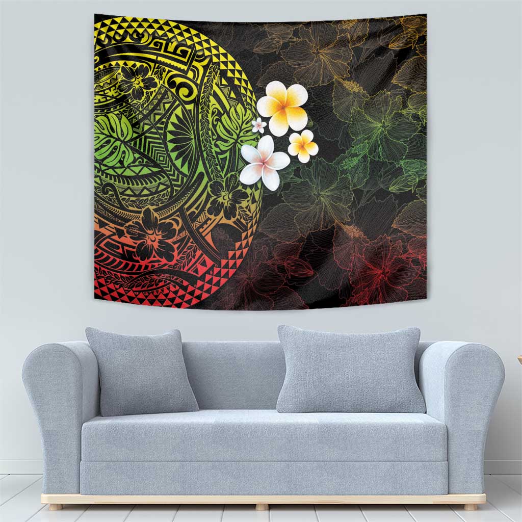 Hawaiian Hibiscus and Plumeria Polynesian Tribal Tattoo Tapestry Reggae Color LT03 - Polynesian Pride