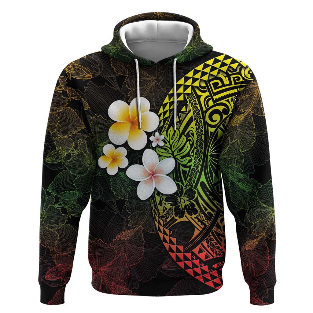 Hawaiian Hibiscus and Plumeria Polynesian Tribal Tattoo Zip Hoodie Reggae Color