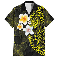 Hawaiian Hibiscus and Plumeria Polynesian Tribal Tattoo Family Matching Tank Maxi Dress and Hawaiian Shirt Yellow Color
