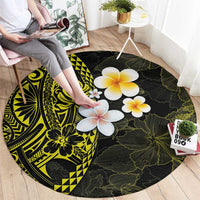 Hawaiian Hibiscus and Plumeria Polynesian Tribal Tattoo Round Carpet Yellow Color LT03 - Polynesian Pride
