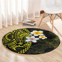 Hawaiian Hibiscus and Plumeria Polynesian Tribal Tattoo Round Carpet Yellow Color LT03 - Polynesian Pride