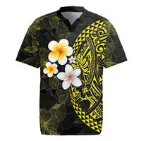 Hawaiian Hibiscus and Plumeria Polynesian Tribal Tattoo Rugby Jersey Yellow Color
